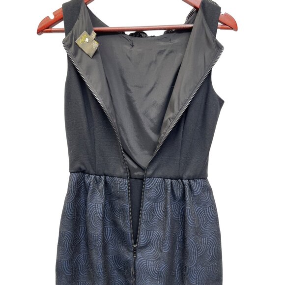 Taylor Navy and Black Swirl Design Floral Collar Sleeveless Sheath Dress - Picture 7 of 9